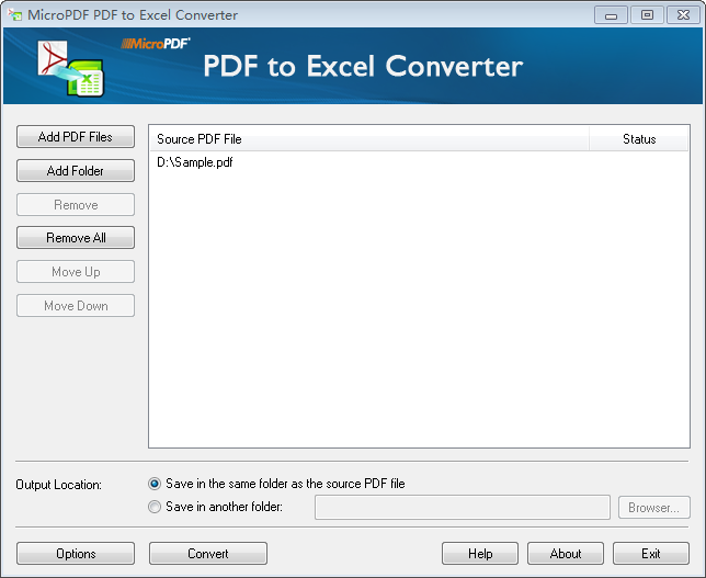 MicroPDF PDF to Excel Converter screenshot